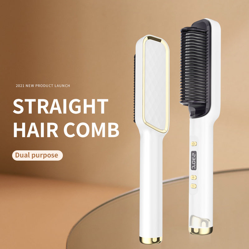 2 In 1 Curling Iron Electric Hot Comb Multifunctional Straight Hair Straightener Comb Anti-Scalding Styling Tool Brush