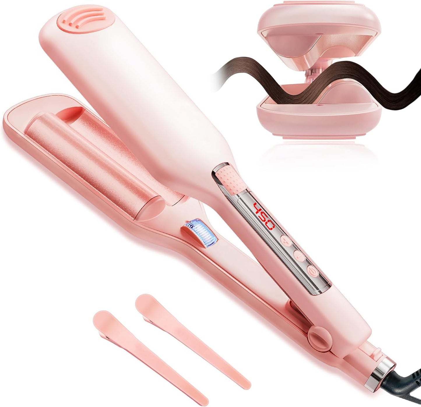 Anti Scald Hair Crimper,2 Barrel Ionic Wavy Hair Curler For Women,1.1in 28MM Rapid Heating Curling Wand, Hair Waver,Crimper Hair Iron For Wide Deep Waves Silicone Adjustab