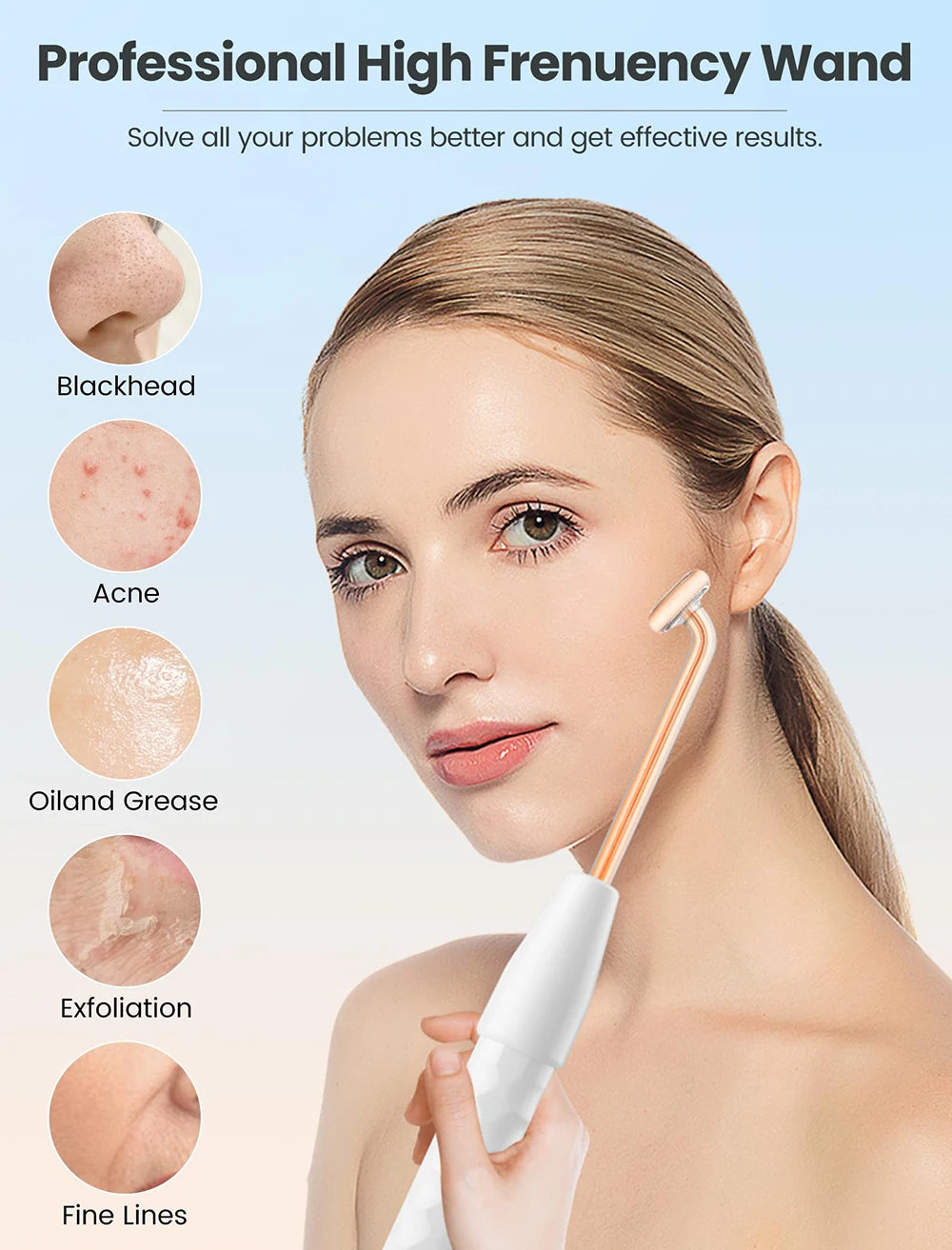 High Frequency Electrotherapy Neon Facial Skin Massage Wand for Acne Skin Rejuvenation Tightening Face Wrinkle Reducing Machine