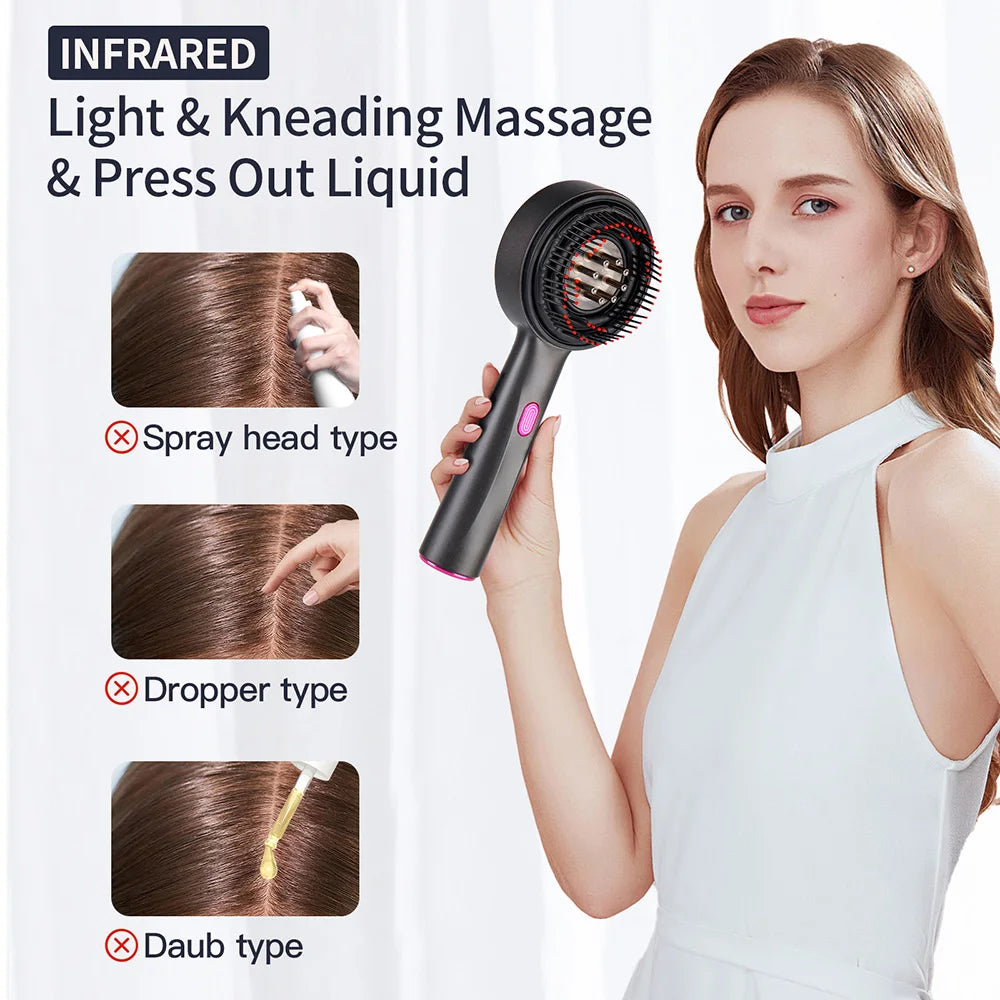 Electric Vibration Massage Comb Red Light Therapy Hair Growth Massage Scalp Brush Anti Hair Loss Liquid Oil Applicator Hair Care